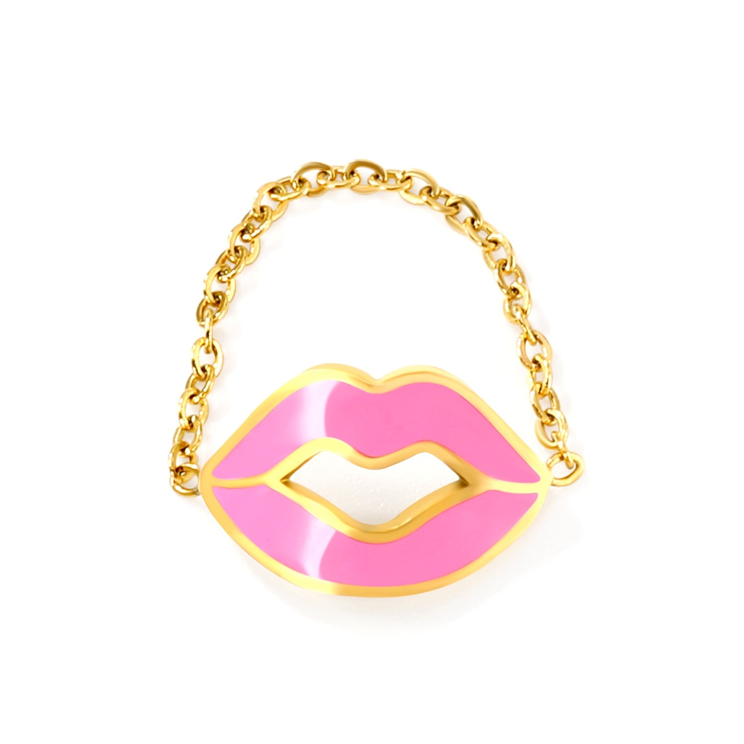 16.3*10.7mm Lips with red/pink oil drip soft ring gold color asonjewelry